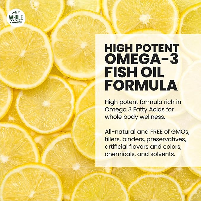 Omega 3 Fish Oil Supplements Maximum Strength 2400 mg Omega-3 1440mg Fish Oil EPA DHA Fatty Acids Heart Health Vision Eye Brain Immune Support for Women &amp Men. Natural Lemon Flavor 180ct