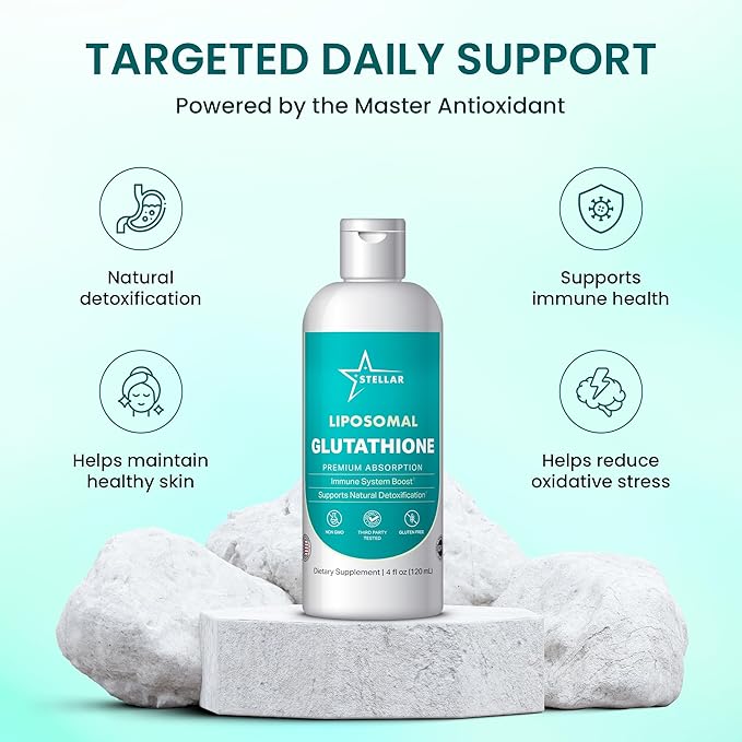 Stellar Liposomal Glutathione Liquid – Premium Absorption Antioxidant for Detox Immune Support &amp Cellular Health – Non-GMO Gluten-Free Third-Party Tested – 4 fl oz (120 mL)
