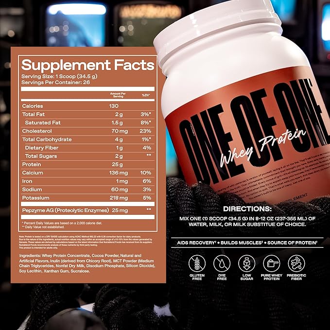 ONE OF ONE Whey Protein Powder – 25g Whey Protein Concentrate with Digestive Enzymes Gluten Free Low Carb Post-Workout Recovery – Milk Chocolate Flavor 2lb