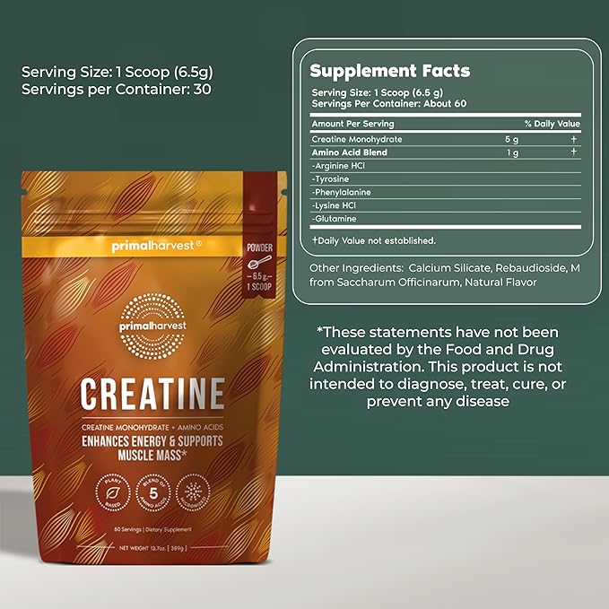 Primal Harvest Creatine Powder Supplement for Men and Women's Fitness Workouts and Muscle Growth to Help Promote Recovery Strength Energy and Endurance (1)