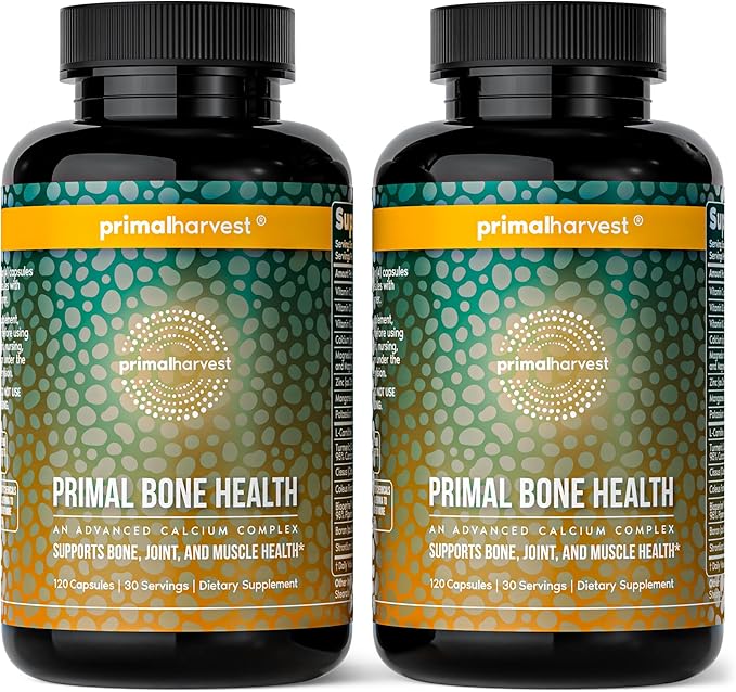 Primal Harvest 2 Pack Primal Bone Health Calcium Carbonate Bone Health Complex for Men &amp Women with Calcium Magnesium Zinc Manganese Potassium &amp L-Carnitine (240 Capsules)