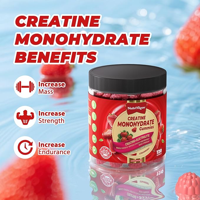 Creatine Monohydrate Gummies 5g for Men &amp Women Preworkout Gummy with ElectrolyteTaurine for Muscle Growth Strength &amp Energy Support Strawberry 120 pcs