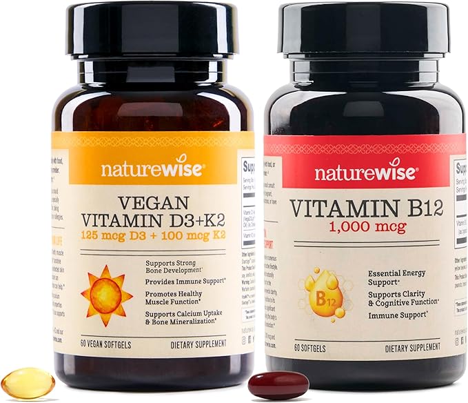 NatureWise [1 Vegan Vitamin D3 5000IU + K2 Organic Olive Oil - 60 Softgels[60-Day Supply] + [1] Vitamin B12 1000 mcg - Gluten-Free Non-GMO - 60 Softgels[60-Day Supply]