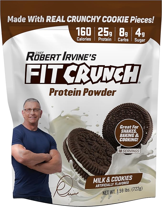 Fit Crunch Tri-Blend Whey Protein Keto Friendly Low Calories High Protein (18 Servings Milk &amp Cookies)