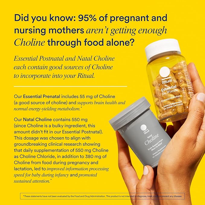 Ritual Essential for Women Postnatal Multivitamin - Postpartum Vitamin - Omega-3 DHA &amp Choline for Lactation Support Vitamin A C D3 &amp Zinc for Immune Function Support* B12 Iodine Biotin