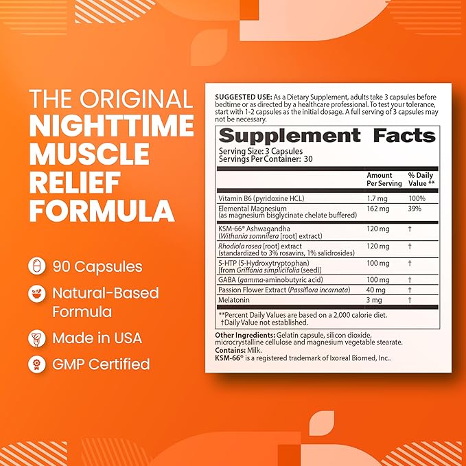 SaltWrap Mag R&ampR - Nighttime Muscle Cramps Support Natural Sleep Support for Adults with Magnesium Glycinate for Muscle Spasm and Leg Cramps Relief 90 Capsules