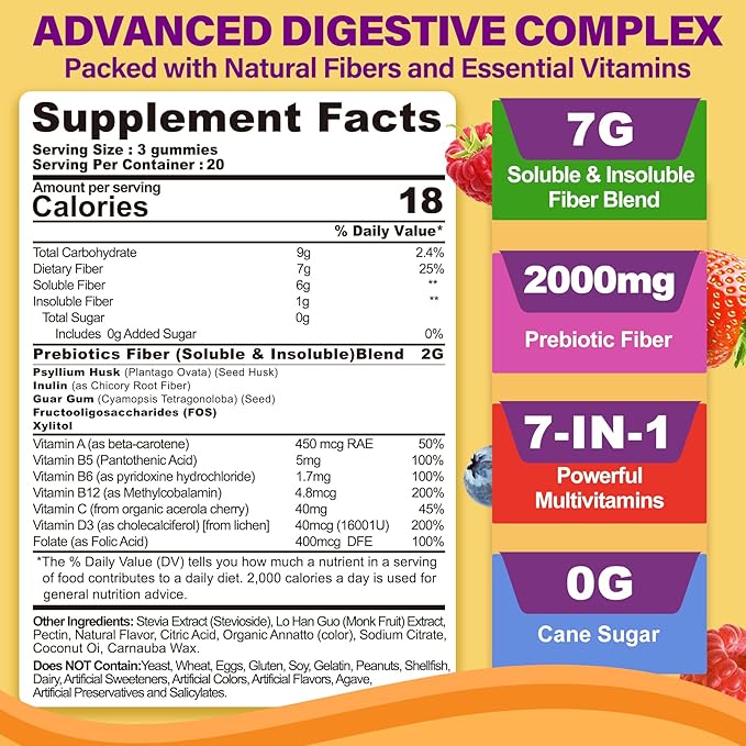 NEVISS Fiber Gummies for Adults &amp Probiotics for Kids Teen + Veggie &amp Fruit Fiber Gummies