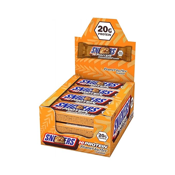 Snickarss HI-Protein Bar Chocolate Delicious Recovery Fuel for Fitness &amp Snacking (12 Pack Peanut Butter)