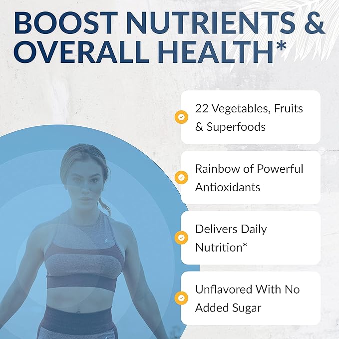 Equilife Daily Fruit &amp Vegetable Blend Superfood Antioxidant Supplement with 22 Organic Fruits &amp Vegetables Unflavored Vitamin C Fiber 9 Essential Amino Acids Supports Energy 30 Serving