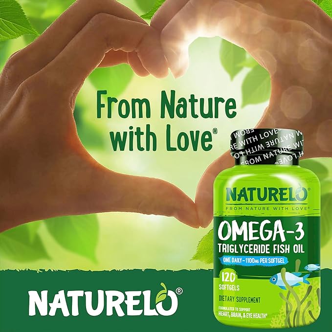 NATURELO Burpless Omega 3 Fish Oil Supplement - 1100mg Triglyceride Omega-3 EPA + DHA Liquid Fish Oil for Heart Eye Brain Joint Health - 120 Softgels 4 Months Supply