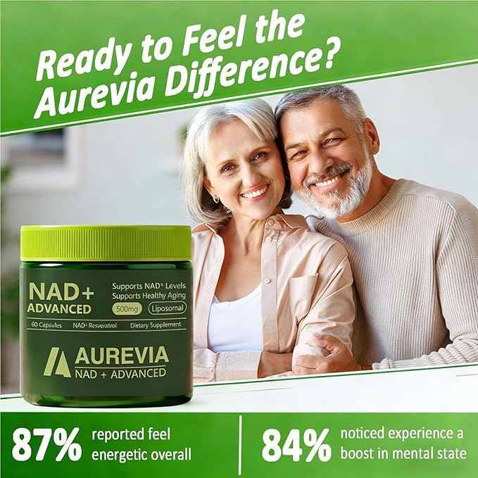 Aurevia NAD Advanced Supplement Aurevia NAD+ Advanced 500mg Liposomal for Energy &amp Cellular Health - Women &amp Men 60 Capsules (1pcs)