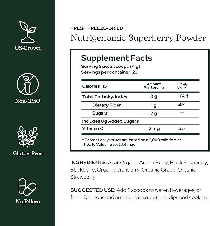 Eclectic Herb - Nutrigenomc Superberry Superfood Berry Supplement Powder | Nutritional Support | Antioxidant + Immune Support | Natural Vegan Non-GMO Gluten Free (3.2 oz | 90 g)