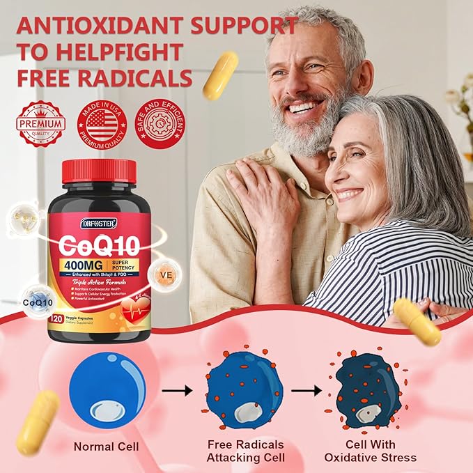 DRFOSTER CoQ10 400mg with PQQ &amp Shilajit - High Absorption with Bioperine Coenzyme Q10 - Powerful Antioxidant with Vitamin E for Heart &amp Brain Health and Energy-Production