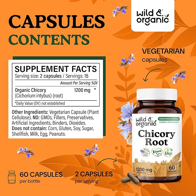 Wild &amp Organic Chicory Root 60 Capsules &amp Inulin 60 Capsules