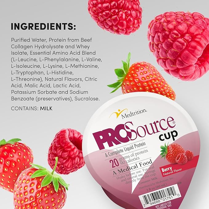 Medtrition ProSource Cup 20g Complete Liquid Protein in 2 oz Ready-to-Drink Cup Berry Flavor Clear Liquid Diet Oral or Syringe Use Supports Wound Healing Dysphagia &amp Post-Surgery Recovery