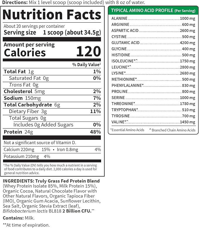 Garden of Life SPORT Whey Protein Powder Chocolate Premium Grass Fed Whey Protein Isolate plus Probiotics for Immune System Health 24g Protein Non GMO Gluten Free Cold Processed - 20 Servings