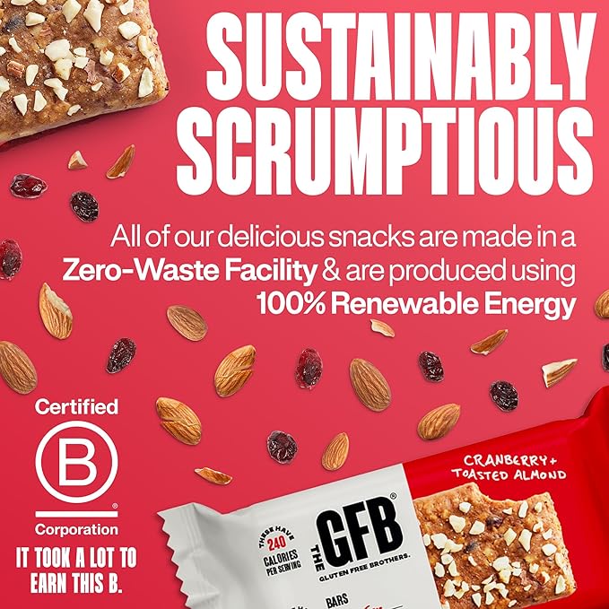 The GFB Cranberry Toasted Almond Protein Bars - Gluten Free Plant Based Non GMO Sustainably Made – Ridiculously Tasty Healthy Vegan Nutrition Snack Protein Bars 2.05 oz (12 Count)