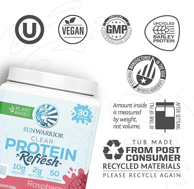 Vegan Protein Powder Plant Based Organic Protein | Berry 30 Servings &amp Vegan Protein Refresh Clear Protein | 30 Servings Raspberry Flavored