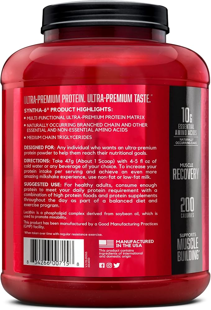 BSN SYNTHA-6 Whey Protein Powder with Micellar Casein Milk Isolate Strawberry Milkshake 48 Servings (Packaging May Vary)