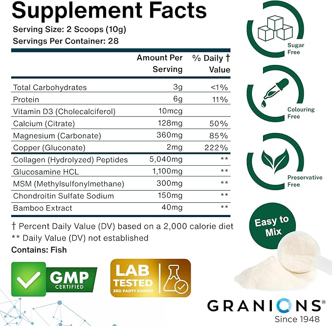 Granions Glucosamine Chondroitin MSM Powder 1550mg – Joint Supplements for Men and Women - Chondrosteo Hydrolyzed Marine Collagen Peptides Essential Vitamins Glucosamine Complex – Wild Berry 9.9oz