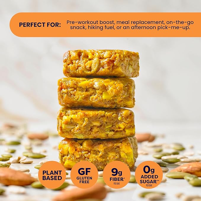 Vybe Snacks Savory Nutrition Bars Turmeric Ginger Flavor | Plant Based Vegan Zero Added Sugar Gluten Free Keto Friendly No Artificial Ingredients Organic 8-9 gm Protein &amp Gut Friendly Fiber