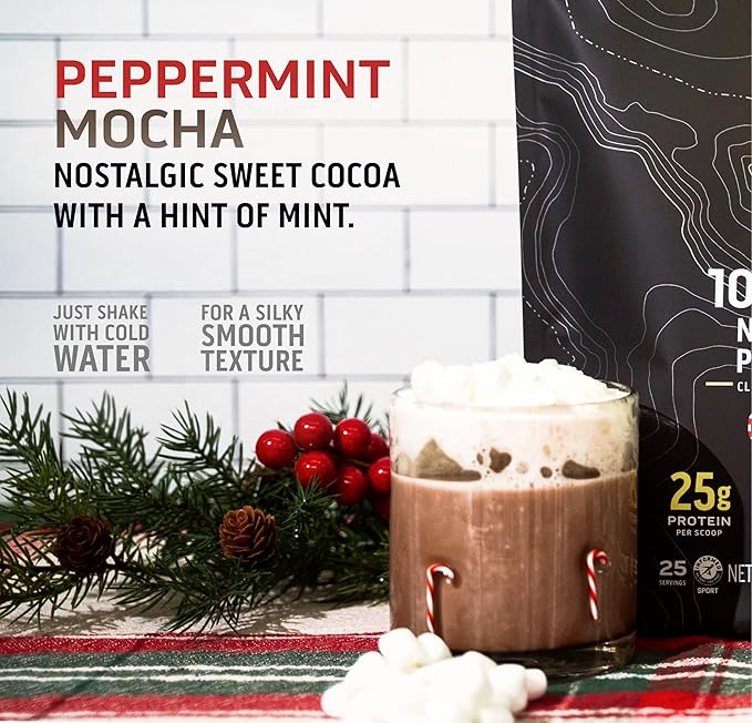 Ascent 100% Whey Protein Powder - Post Workout Whey Protein Isolate Zero Artificial Flavors &amp Sweeteners Gluten Free 5.5g BCAA 2.6g Leucine Peppermint Mocha 1.7 lb