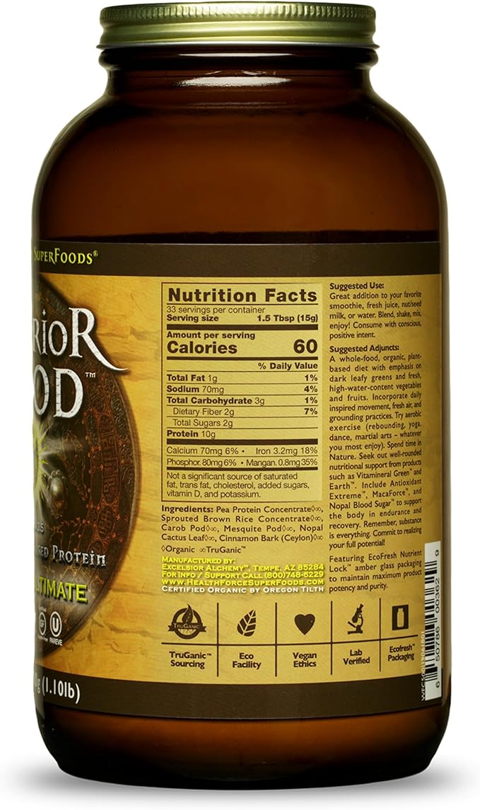 HEALTHFORCE SUPERFOODS Warrior Food Protien Powder - Carob Flavor - 500 Grams