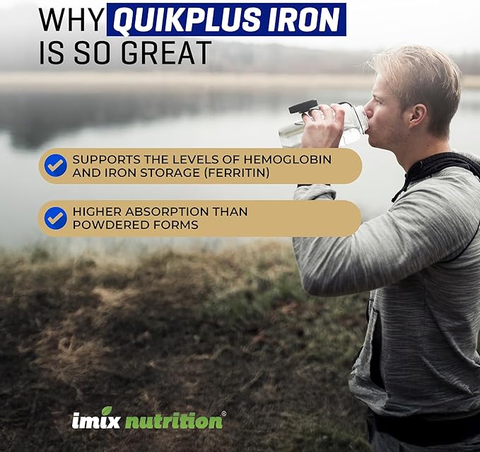 QuikPlus Iron Ionic Liquid Mineral Supplement for Hemoglobin &amp Ferritin – High Absorption Iron Supplement for Adults – Vegan Gluten-Free All Natural – 2 oz Bottle