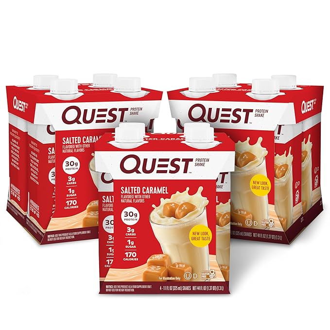 Quest Nutrition Ready to Drink Salted Caramel Protein Shake 30g Protein 3g Net Carbs Gluten Free Keto Friendly 11 fl.oz 4 Count(Pack of 3)