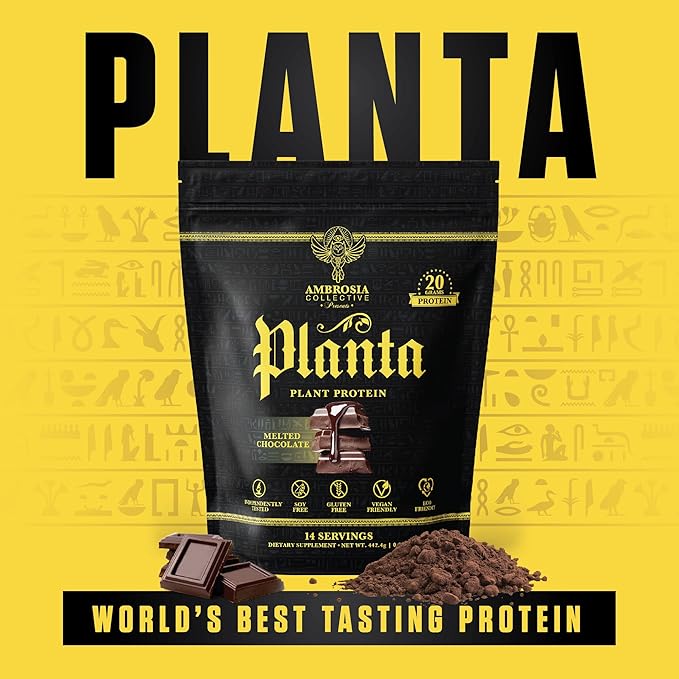 Ambrosia Planta - Premium Plant-Based Protein | Vegan &amp Keto Friendly | Gourmet Flavors with No Bloating or Stomach Upset | No Added Sugar | 14 Servings | (Melted Chocolate)