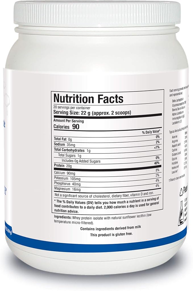 Biotics Research WHEY Protein Isolate Unflavored 20 Grams - Undenatured Non-GMO Delicious Protein Powder -Supports Muscle Growth Energy High Immune Factors (IgG Lactoferrin)Sugar-Free20 Servings