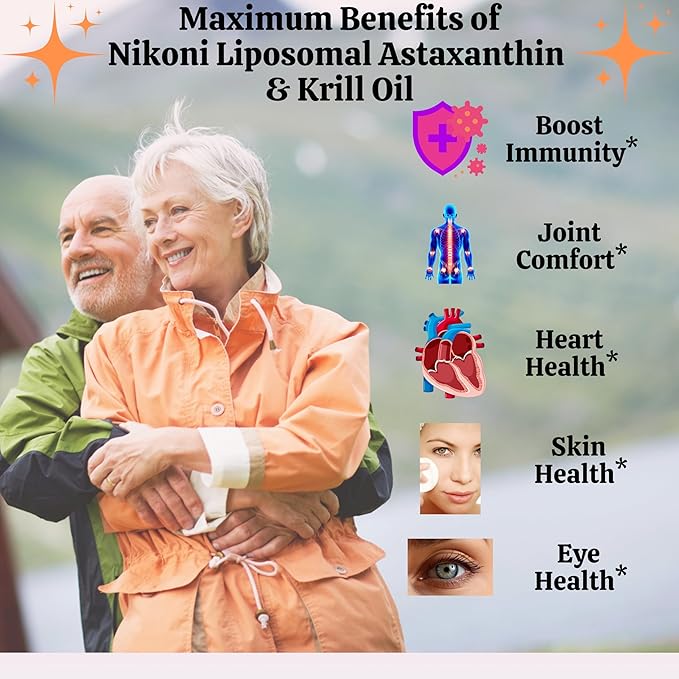 Nikoni Liposomal Astaxanthin 24mg with Kril Oil 500mg Supplement (240 Softgelss)