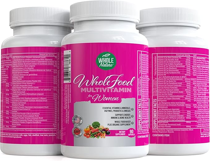 Whole Food Multivitamin for Women Womens Multi Vitamin with Folate B12 Methyl Vitamins Minerals Probiotics and Omegas Vegan Non GMO- 90 Capsules (1) (1)