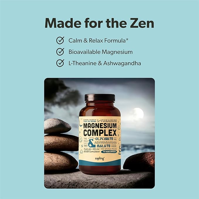 Magnesium Glycinate Complex Supplement - Chelated Magnesium Glycinate with Malate Organic Ashwagandha L-theanine &amp Blue Spirulina - High Absorption Vegan Non-GMO 300mg 90 Veggie Caps