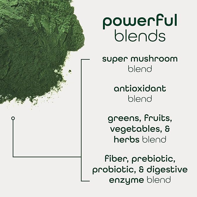Zena Nutrition Organic Super Greens Powder 70+ Superfoods 0 Sugar 3G Fiber Spirulina Chlorella Mushrooms Prebiotics/Probiotics Digestive Enzymes for Gut Health Green Apple 30 Servings