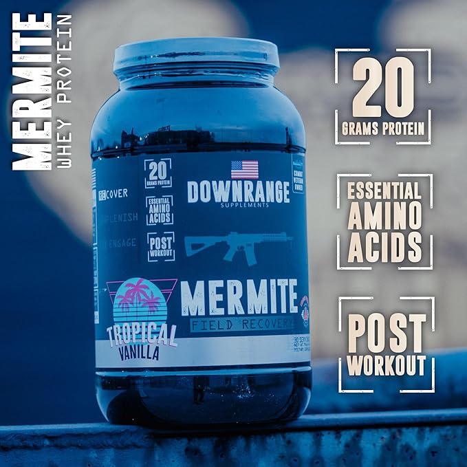 DownRange Mermite Whey Protein Powder Post Workout Muscle Recovery and Energy Support Drink Mix Supplement with 20g Whey Protein 9g Amino Acid 30 Servings (Banana)