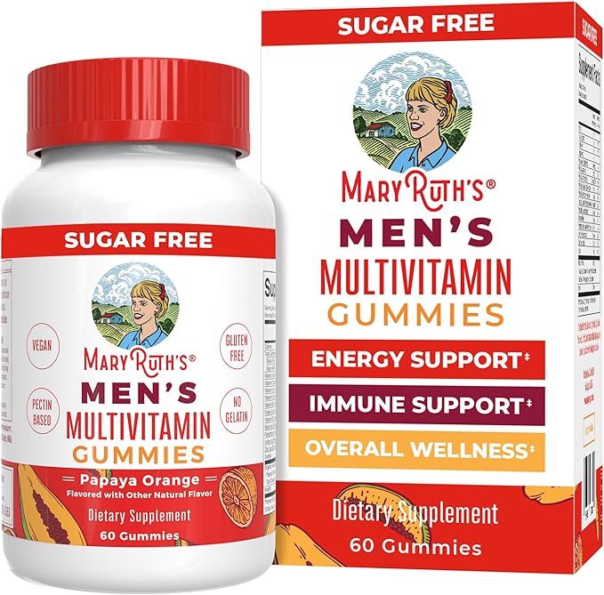 MaryRuth's Multivitamin Gummies for Men | Vitamin A C D E B6 B12 Biotin Zinc | Energy Metabolism | Immunity | Bone Health | Cellular Health | Vegan | Non-GMO | Gluten &amp Sugar Free | 60 Coun