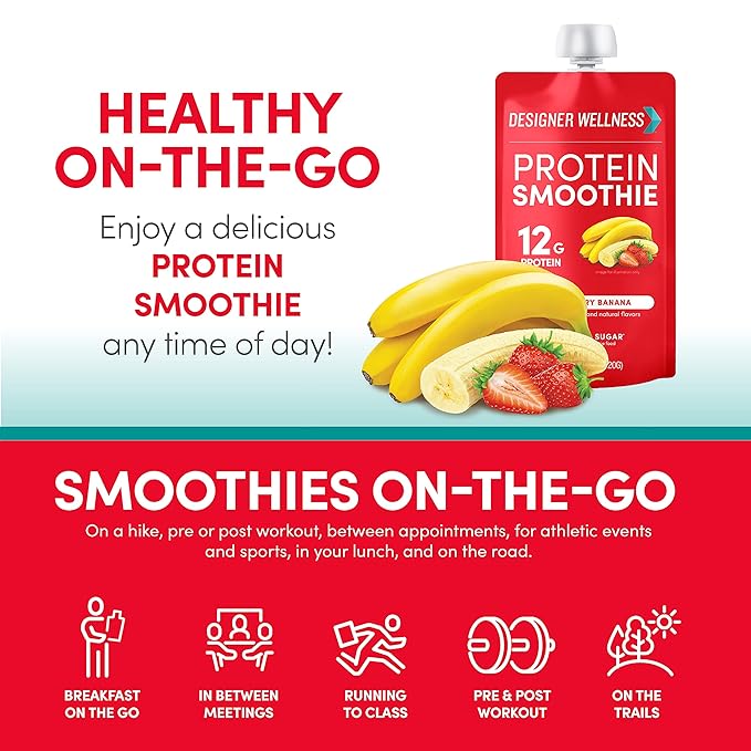 Designer Wellness Protein Smoothies Super Fruits Variety Pack and Strawberry Banana Bundle