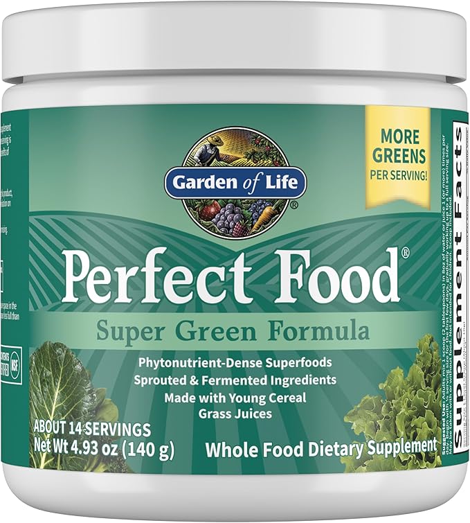 Garden of Life Perfect Food Super Green Formula - 14 Servings | 45 Superfoods Greens Fruit &amp Veggie Juice Superfood Powder Supplement Probiotics &amp Organic Spirulina for Digestion &amp Immu