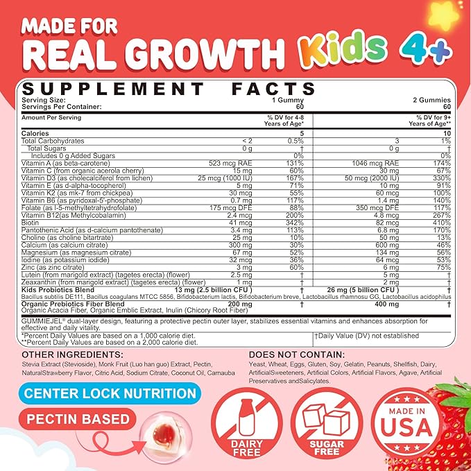 NEVISS Kids Multivitamin Gummies with Calcium Probiotics Vitamin D3 K2 A C + Sugar Free Men 50 + Plus Multivitamins Gummies w/Omega-3 Coq10 D3k2 Calcium