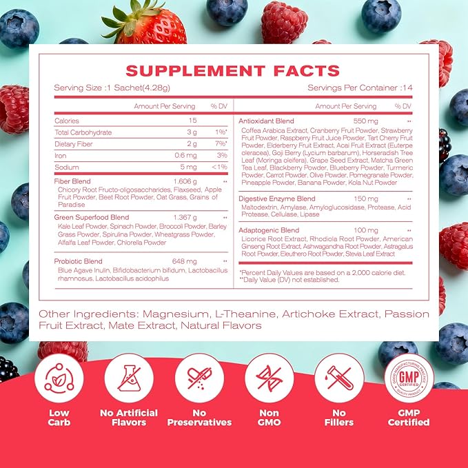 NEWELLME Happy Cleaner Digestive Supplement Powder Gut Health Drink Mix with Probiotics Digestive Enzymes &amp Fiber Supports Digestion and Bloating Watermelon Flavor 28 Sachets (2 Boxes)