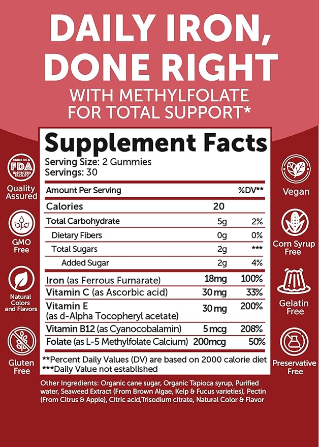 Lunakai USA Made Calcium Magnesium Zinc + Iron Gummies Bundle – Naturally Flavored Non-GMO – 60ct Each