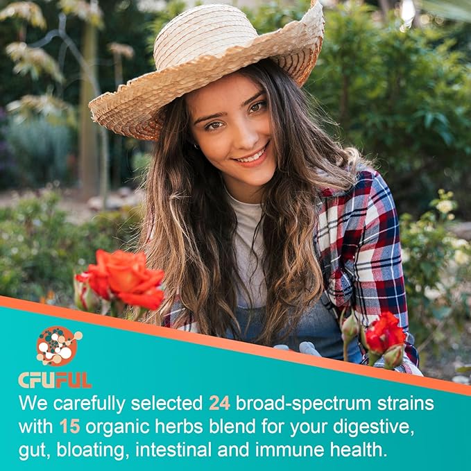 Probiotics for Women &amp Men - 300 Billion CFU 24 Strains Probiotic + 15 Organic Herbs Prebiotics Blend for Overall Digestive Gut Health Immune Constipation &amp Bloating Shelf Stable - 2 Mont