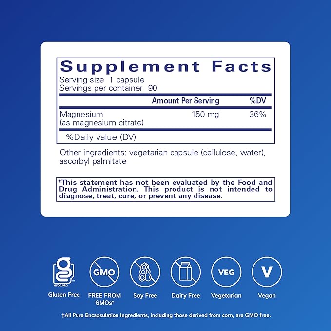 Pure Encapsulations Magnesium (Citrate) - Supplement for Sleep Heart Health Cognitive Health Bone Health Energy Muscles and Metabolism* - with Premium Magnesium - 90 Capsules