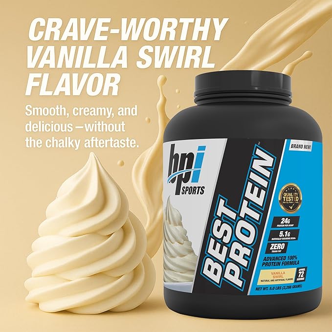 BPI Sports Best Protein – 100% Whey Protein Powder – Muscle Growth Recovery Meal Replacement – No Fillers Gluten-Free – Best Protein Powder for Men &amp Women | Vanilla Swirl – 5 Pounds