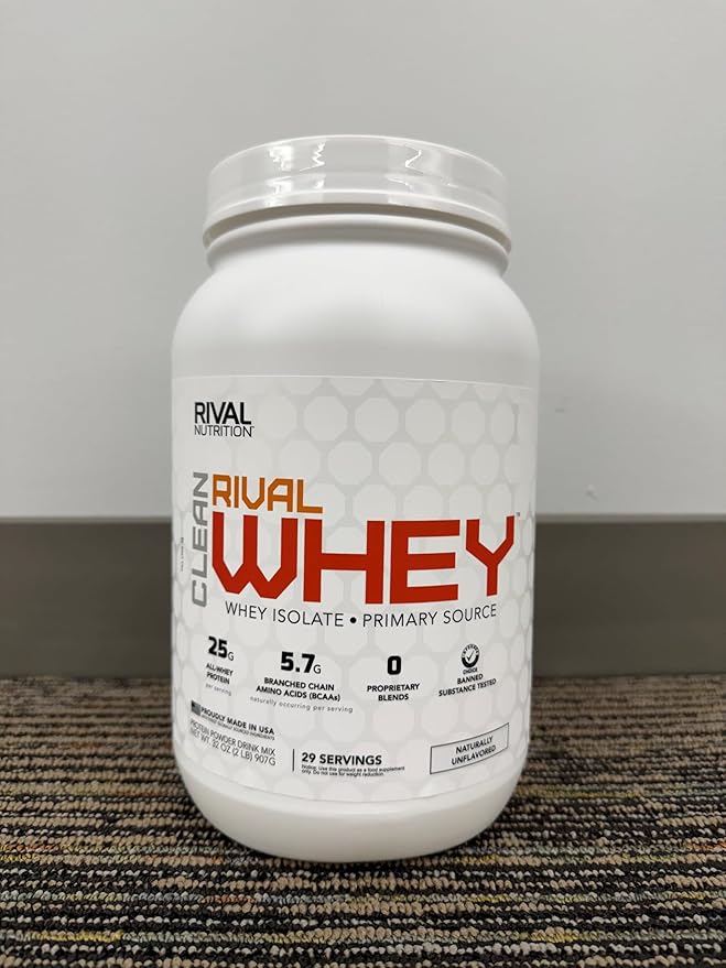 RIVAL NUTRITION Clean Rival Whey – 2LB Unflavored – 100% Whey Protein Powder Whey Isolate Primary Source | 25g Protein Muscle Gain/Recovery | All Natural No Artificial Ingredients - 29 Servings