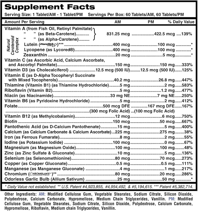 MDR Fitness Tabs Patented AM/PM Multivitamin for Men – Doctor Formulated Daily Supplement with Targeted Nutrients for Energy Brain Function Immunity &amp Cardio Health – Gluten Free – 2 Month Suppl