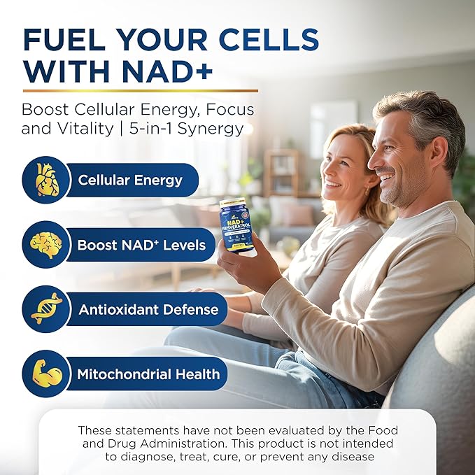 NAD+ Supplement with 500mg NR Resveratrol CoQ10 PQQ- 5-in-1 NAD Formula |NMN Supplement Alternative|NAD Resveratrol Support Cellular Energy &amp Healthy Aging-Made in USA-60 Capsules