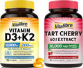 Vitamin D3 K2 Supplement 10000 IU 90 Softgels and Tart Cherry Capsules 60 Capsules
