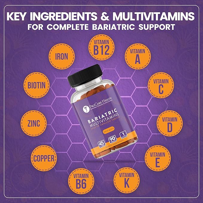 ProCare Health Bariatric Multivitamin with Iron 45mg (90 Easy to Swallow Tablets) - Post Op Bariatric Vitamins for Gastric Bypass Pills for Sleeve Patients Sustains Recovery &amp Energy (3 Month Sup